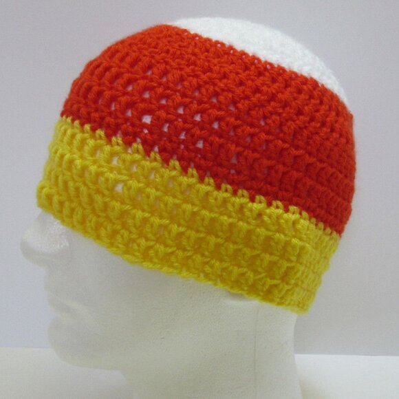 Candy Corn Skull Cap Multicolor Hat Striped Beanie Man Woman Handmade NWT - Picture 3 of 5